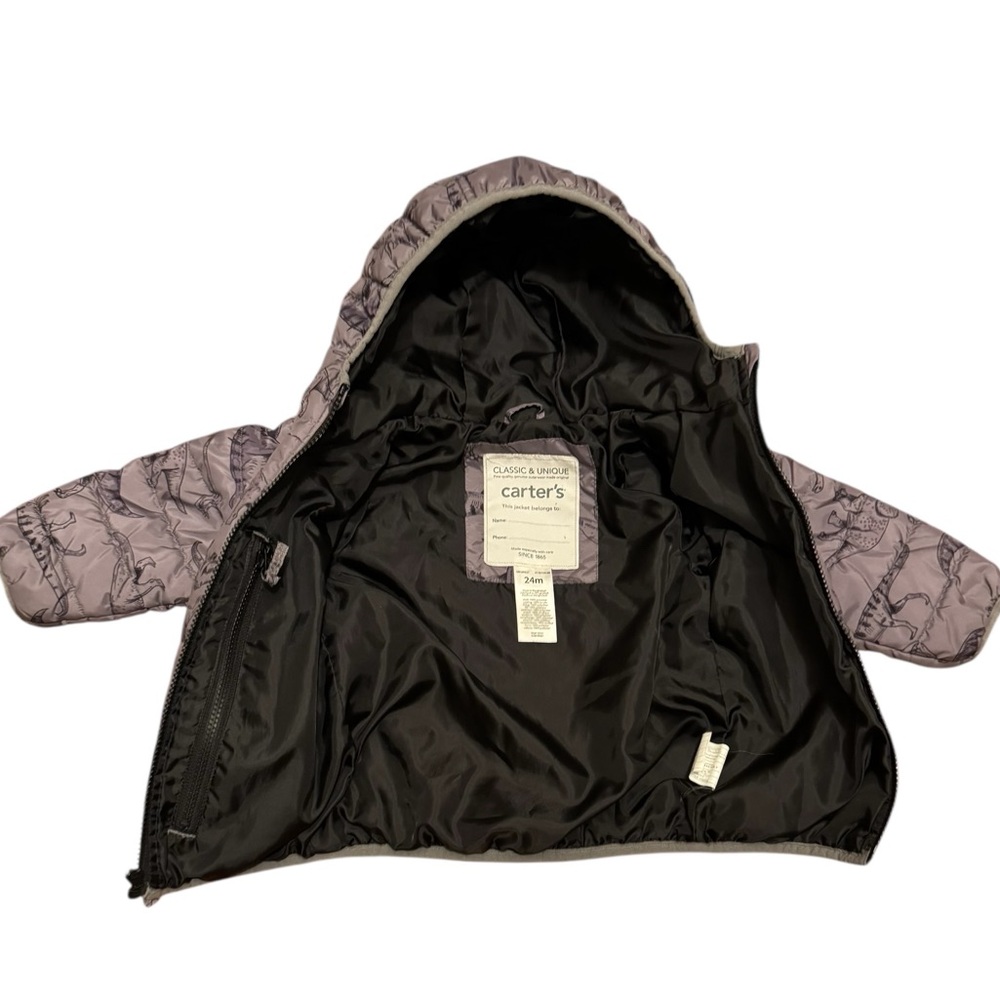Carter's Packable Hooded Puffer Jacket - Dinosaur Pattern - Picture 3 of 6